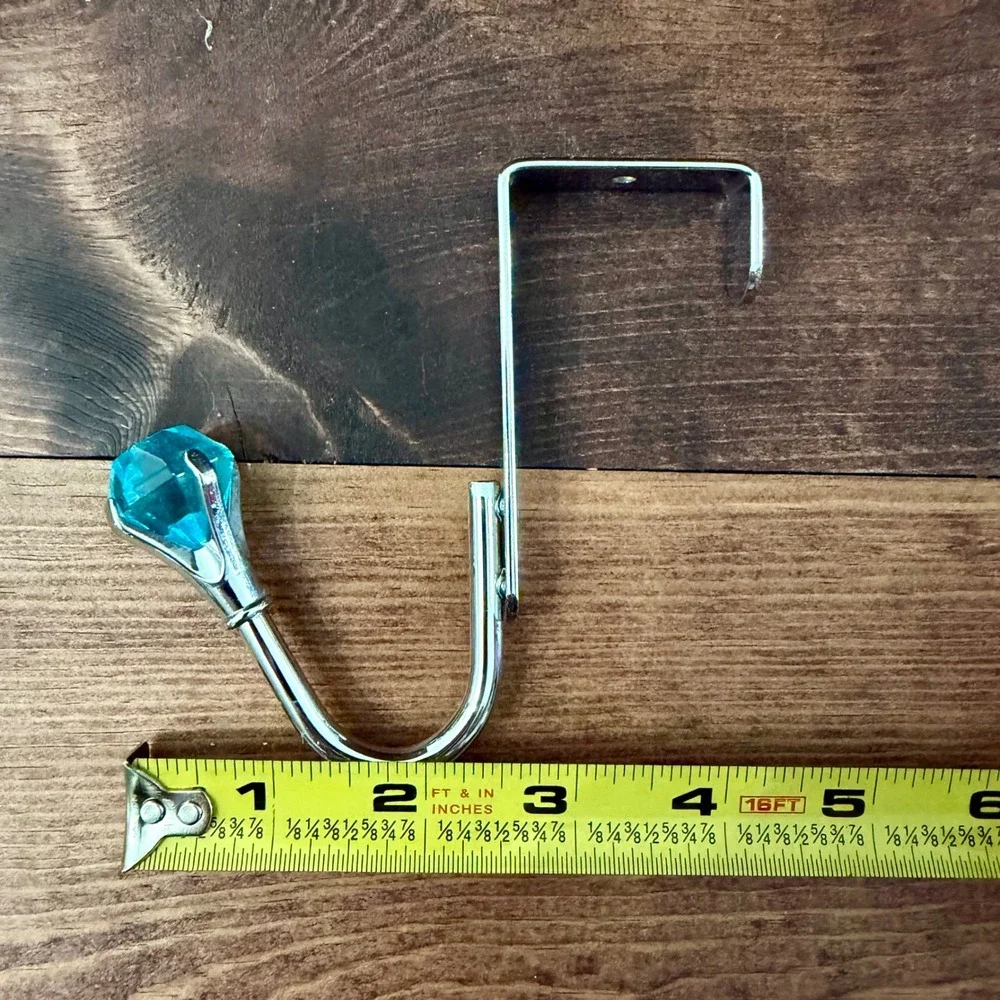 Silver Over The Door Hook Turquoise Blue Faceted Jewel Gem Decorative Hanger